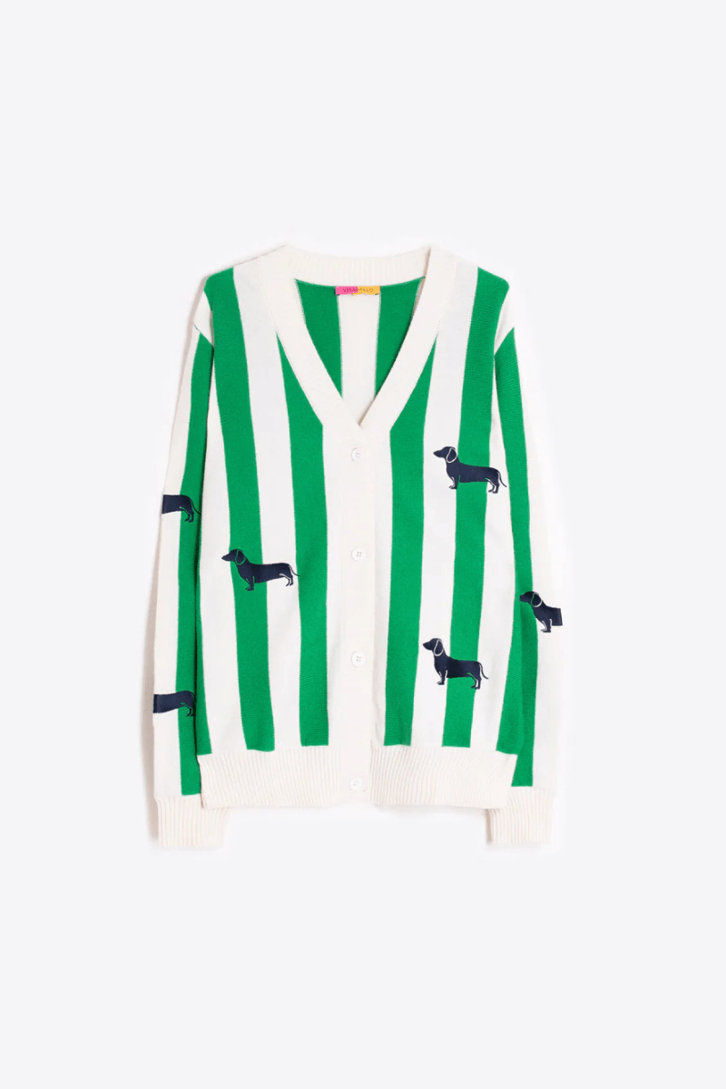 Sweater - Vilagallo - Green Striped Dog Cardigan - Archery Close