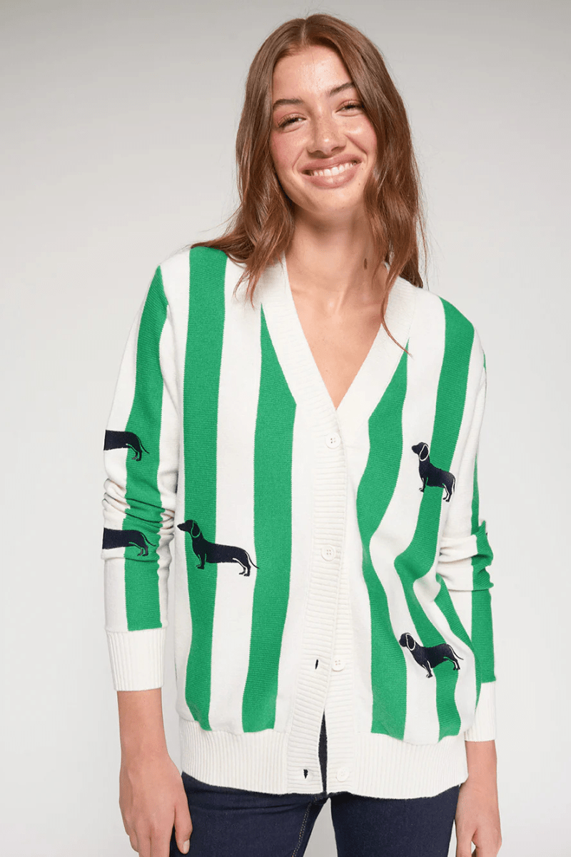 Sweater - Vilagallo - Green Striped Dog Cardigan - Archery Close