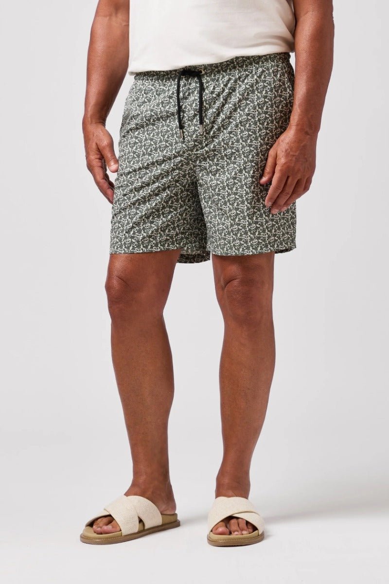 Stone Rose Helios - Olive Skull Floral Swim Shorts