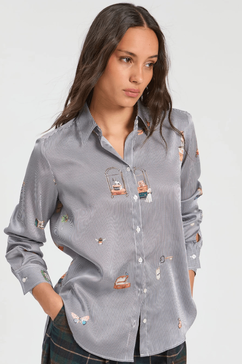 Shirts & Tops - Vilagallo - Hotel Pinstripe Shirt - Archery Close