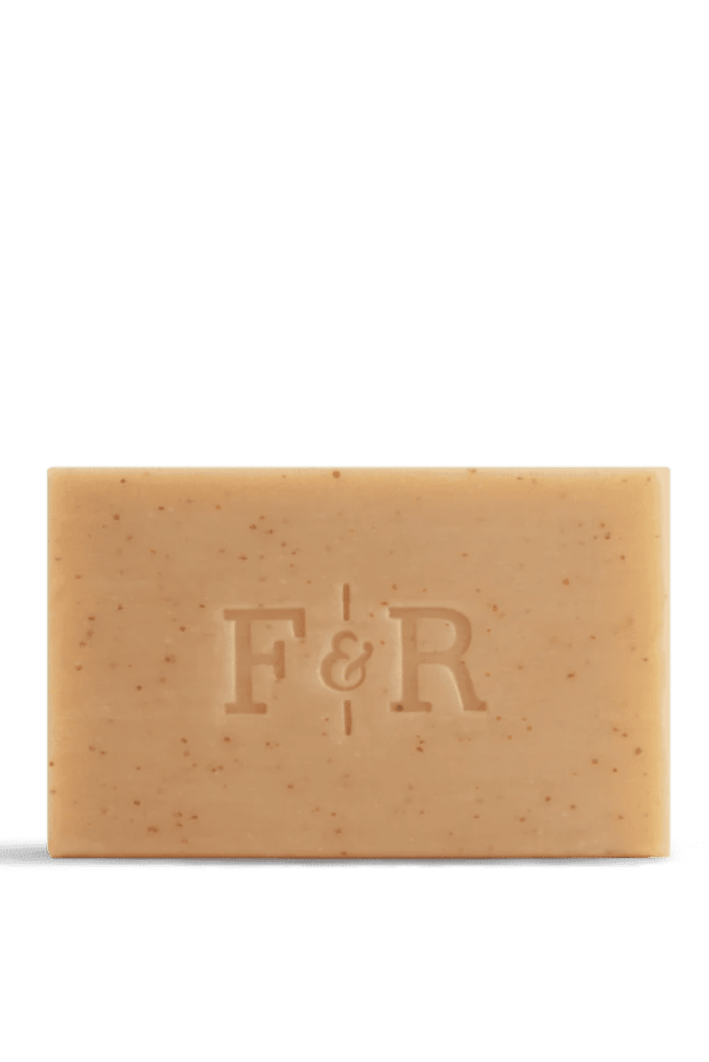 Bar of soap with 'F&R' branding on a white background