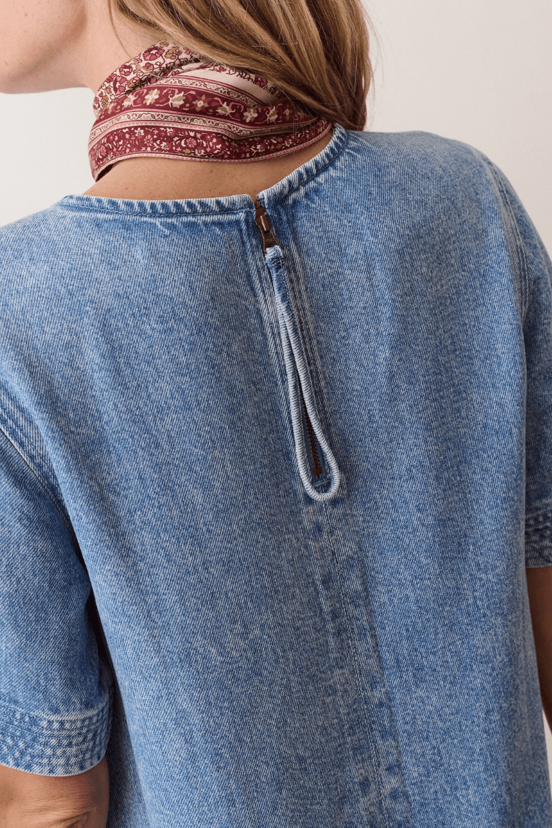 Dresses - Marine Layer - Izzy Denim Shift Dress - Archery Close