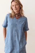 Dresses - Marine Layer - Izzy Denim Shift Dress - Archery Close