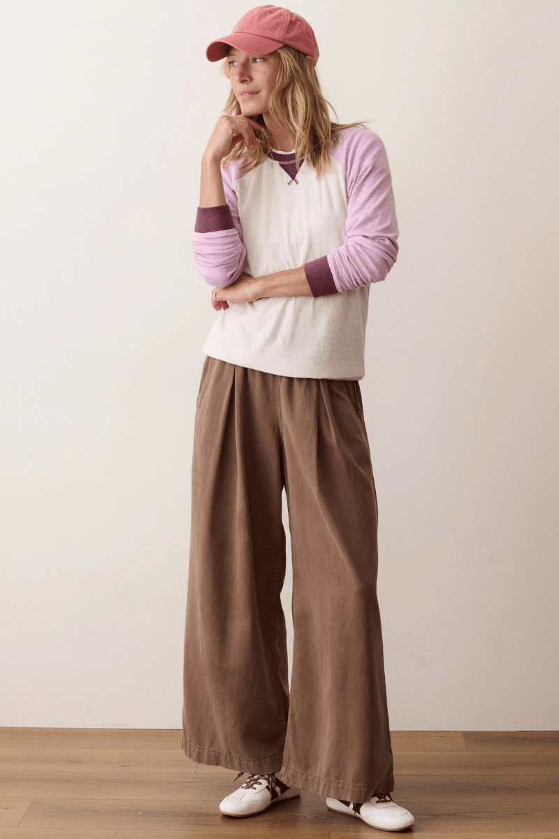 Shirts & Tops - Marine Layer - Juno Varsity Raglan in Sand & Lilac - Archery Close