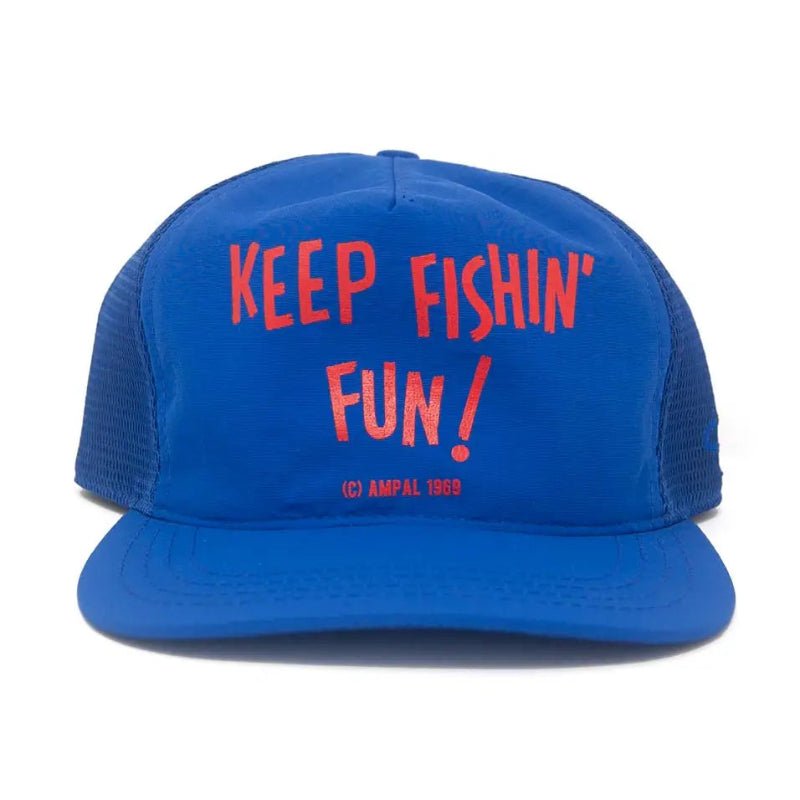 Blue cap with red text 'KEEP FISHIN' FUN!' on a white background