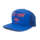 Blue cap with red text 'KEEP FISHIN' FUN!' on a white background