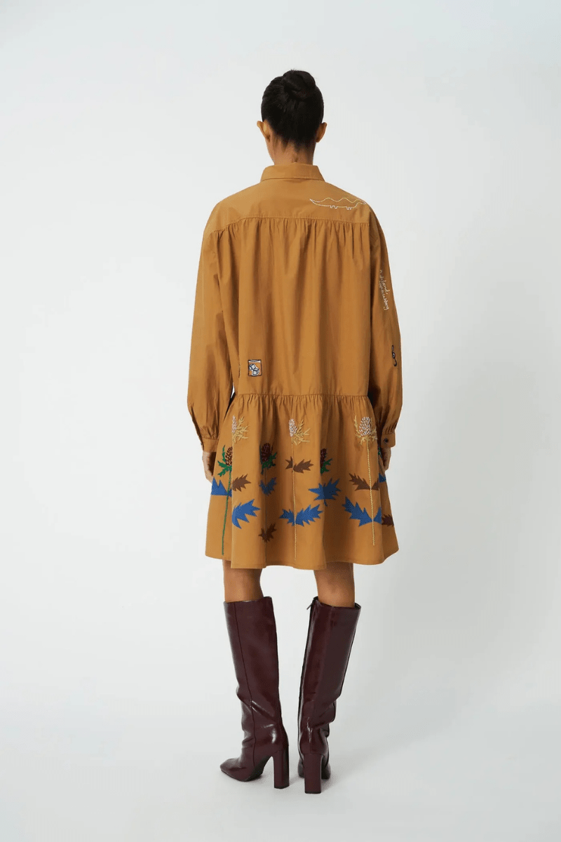 Dresses - Stella Nova - Khaki Embroidery Dress - Archery Close