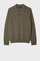 Sweater - Paul Smith - Khaki Merino Wool Long-Sleeve Polo Shirt - Archery Close