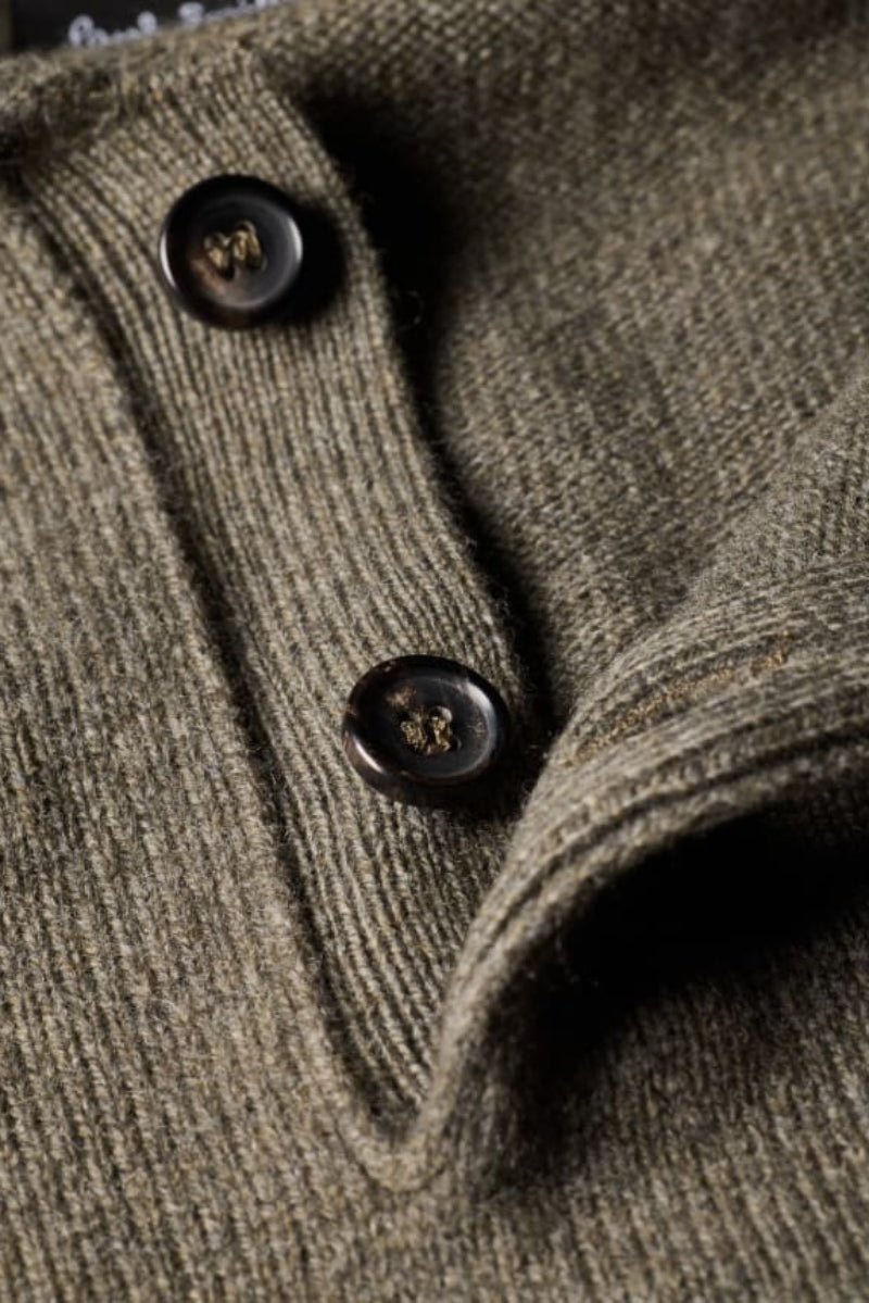 Sweater - Paul Smith - Khaki Merino Wool Long-Sleeve Polo Shirt - Archery Close