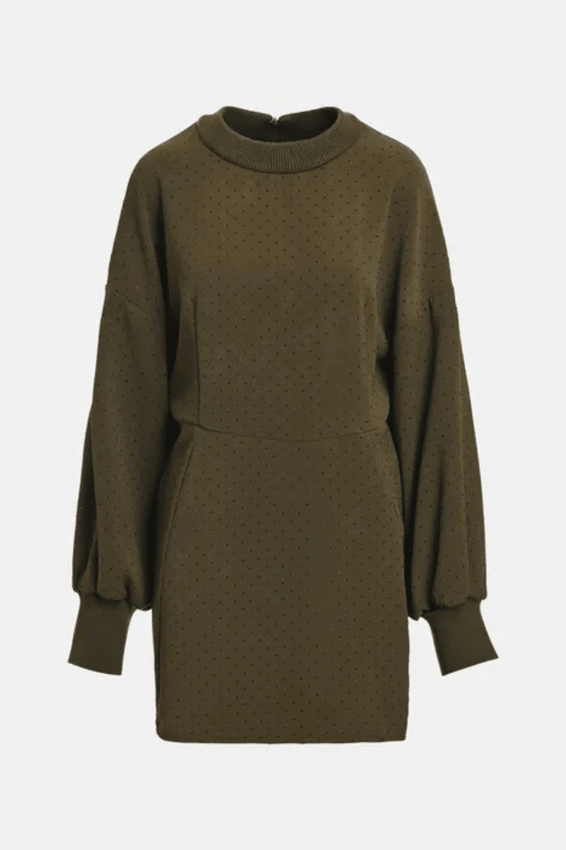 Dresses - Essentiel Antwerp - Khaki rhinestone-embellished mini dress - Archery Close