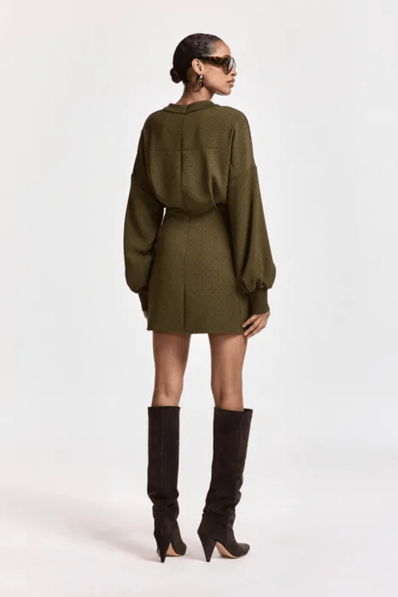 Dresses - Essentiel Antwerp - Khaki rhinestone-embellished mini dress - Archery Close