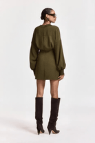 Dresses - Essentiel Antwerp - Khaki rhinestone-embellished mini dress - Archery Close