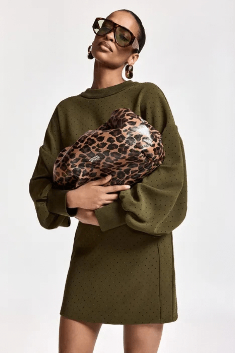 Dresses - Essentiel Antwerp - Khaki rhinestone-embellished mini dress - Archery Close