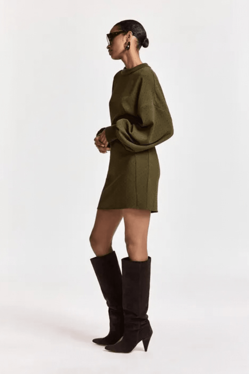 Dresses - Essentiel Antwerp - Khaki rhinestone-embellished mini dress - Archery Close