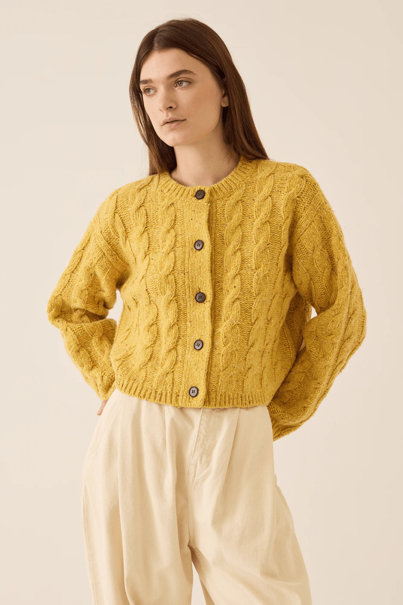 Sweater - DemyLee - Kinsley Speckled Wool Cardigan in Corn - Archery Close