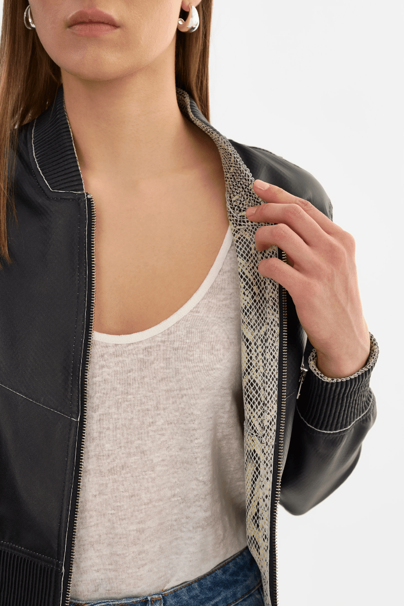 Outerwear - Lamarque - Kordella Reversible Leather in Charcoal/Snake - Archery Close