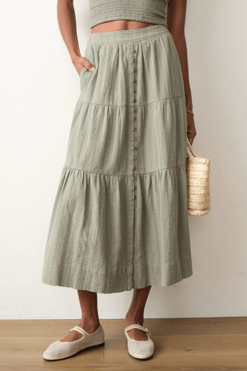 Skirts - Marine Layer - Lana Button - Through Skirt in Sage - Archery Close