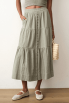 Skirts - Marine Layer - Lana Button - Through Skirt in Sage - Archery Close