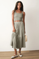 Skirts - Marine Layer - Lana Button - Through Skirt in Sage - Archery Close