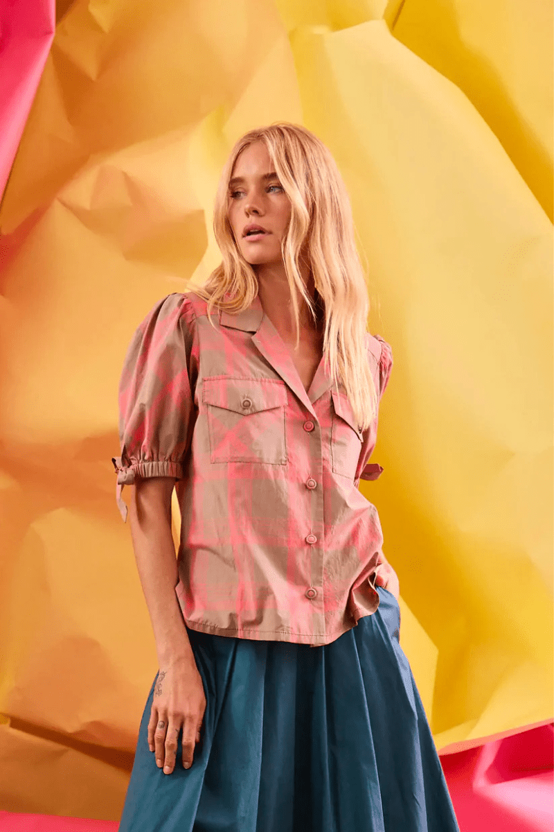 Shirts & Tops - Hunter Bell - Landon Top in Day Glow Check - Archery Close