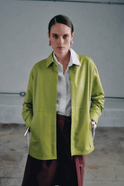 Outerwear - Beatrice B - Leather Shirt in Lime - Archery Close