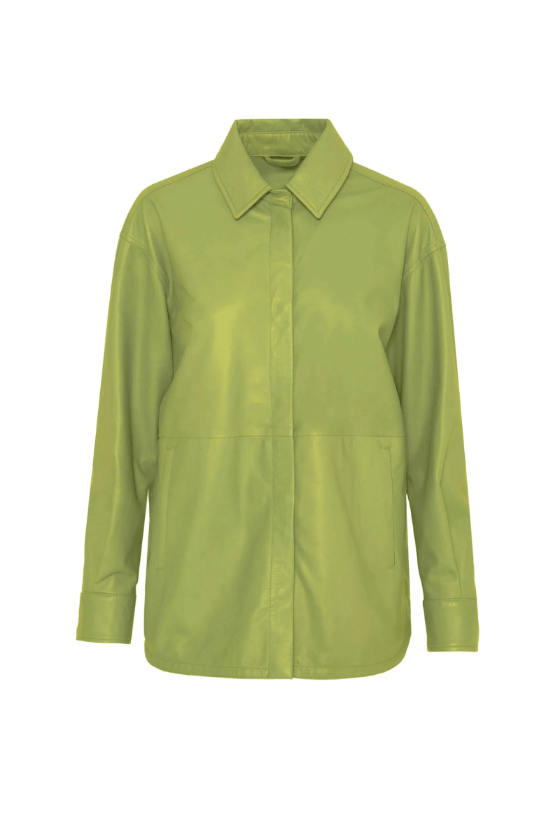 Outerwear - Beatrice B - Leather Shirt in Lime - Archery Close