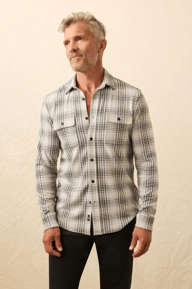 Shirts & Tops - Faherty Brand - Legend Sweater Shirt in Charcoal Cream Plaid - Archery Close