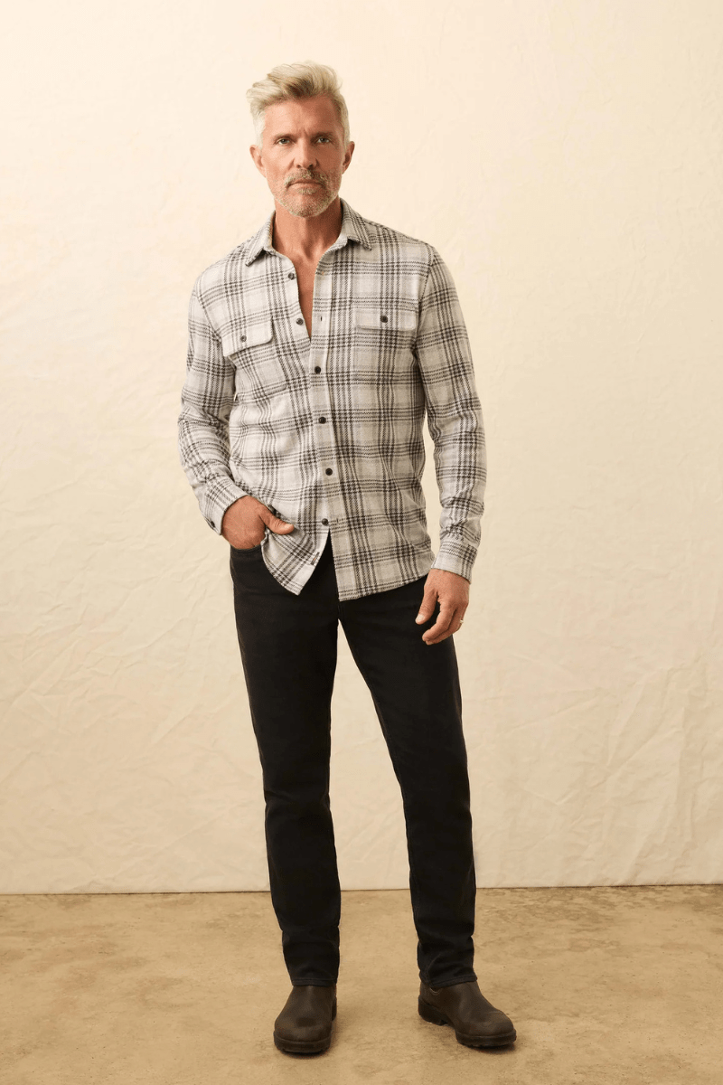 Shirts & Tops - Faherty Brand - Legend Sweater Shirt in Charcoal Cream Plaid - Archery Close