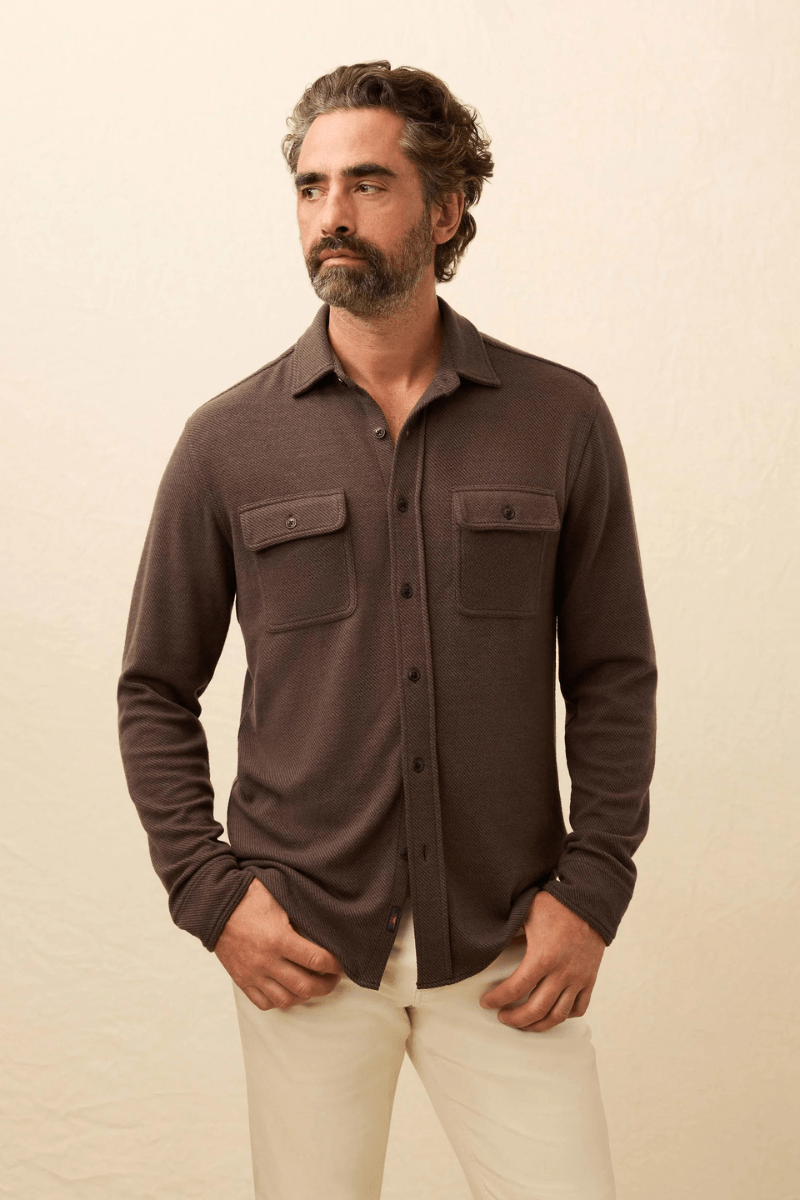 Shirts & Tops - Faherty Brand - Legend Sweater Shirt in Valley Brown Twill - Archery Close