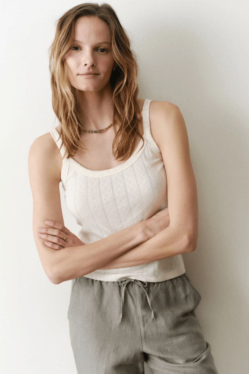 Tank Top - Marine Layer - Lexi Pointelle Cami in Antique White - Archery Close