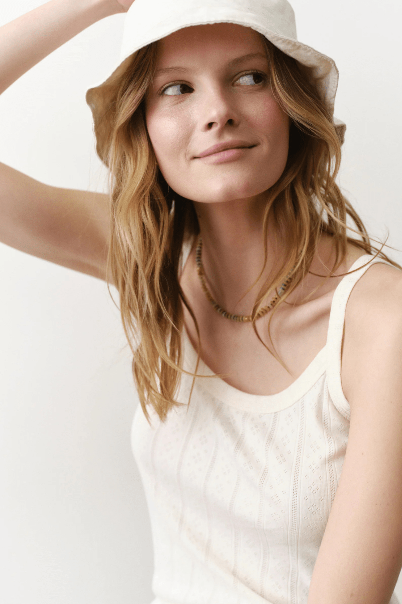 Tank Top - Marine Layer - Lexi Pointelle Cami in Antique White - Archery Close