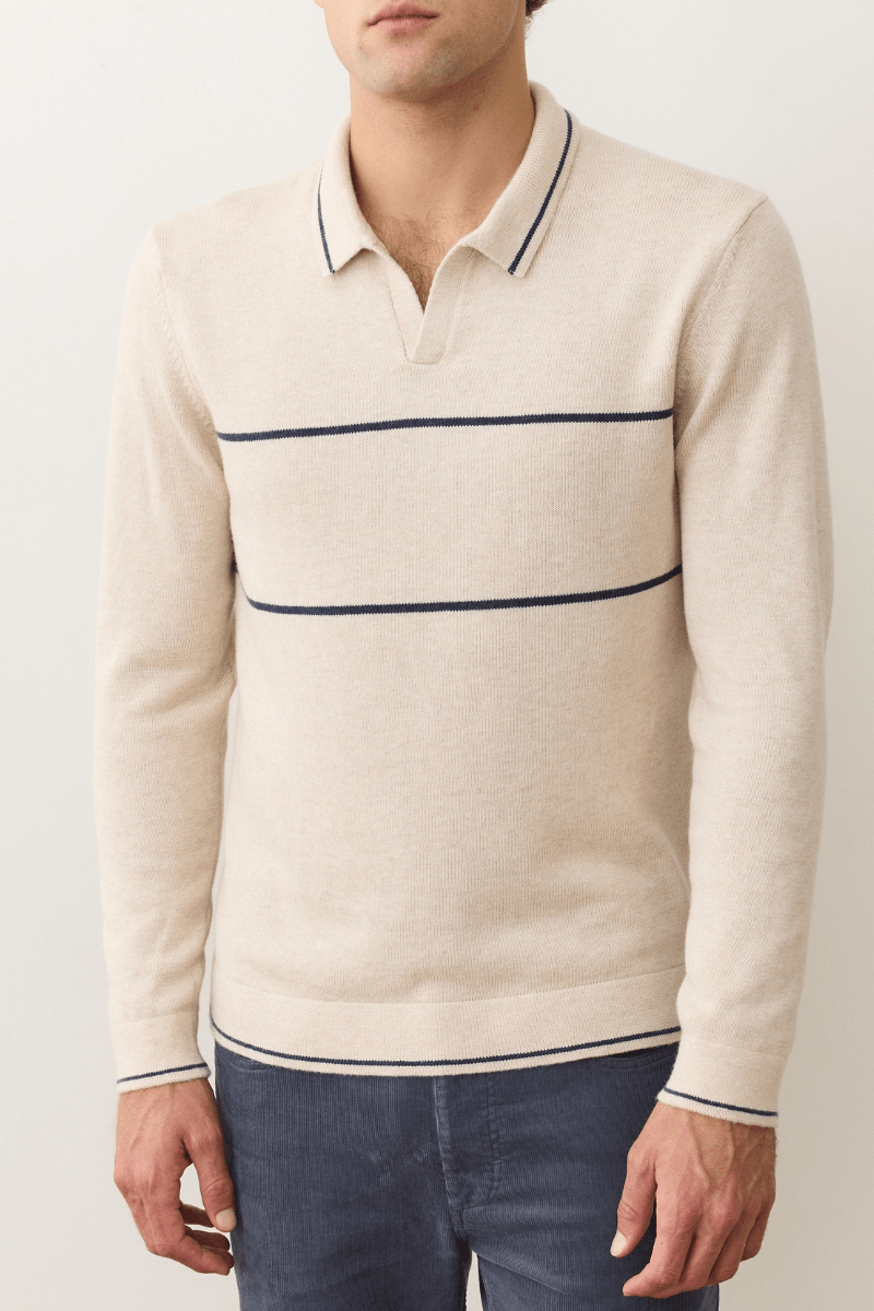 Sweater - Marine Layer - Liam Long Sleeve Sweater Polo - Archery Close