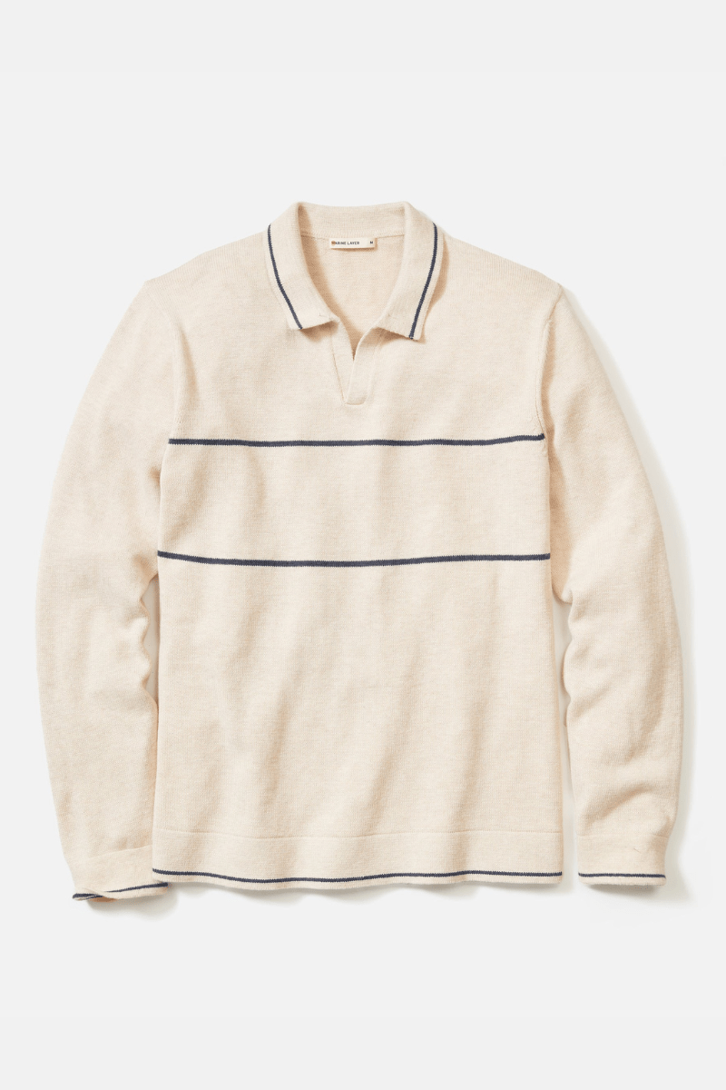 Sweater - Marine Layer - Liam Long Sleeve Sweater Polo - Archery Close