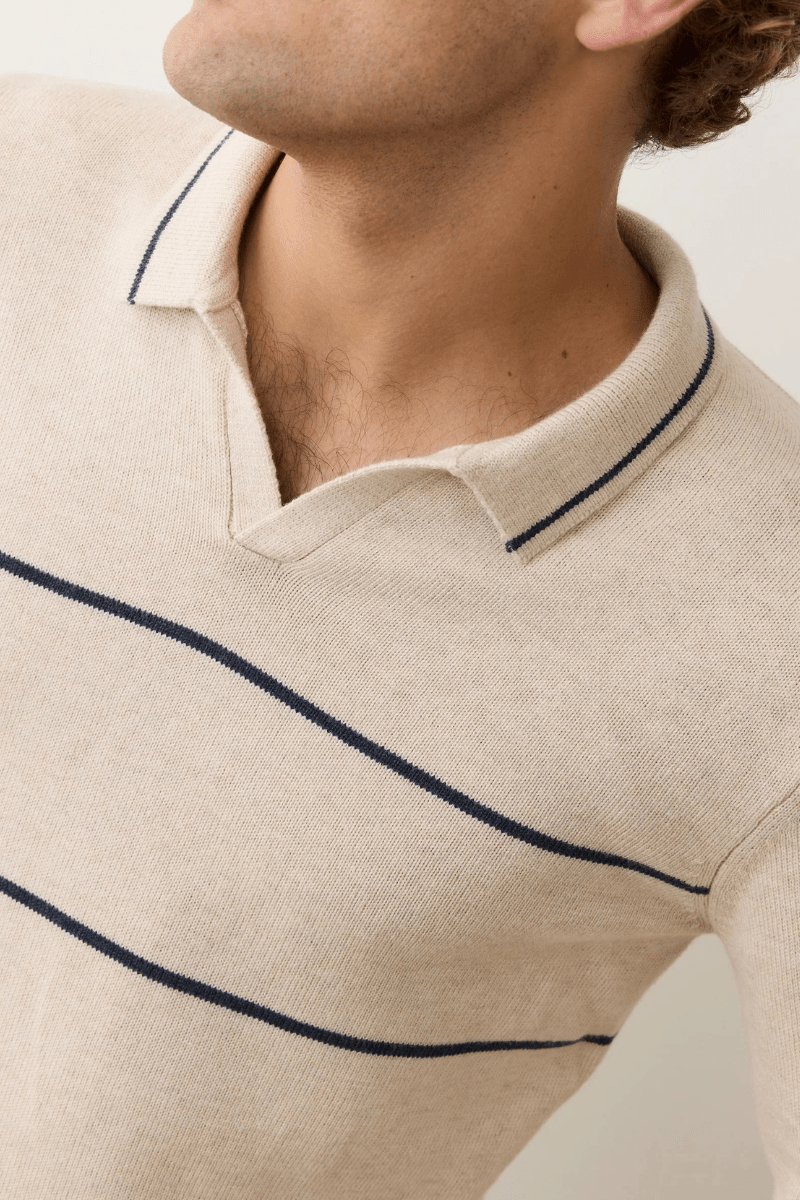 Sweater - Marine Layer - Liam Long Sleeve Sweater Polo - Archery Close