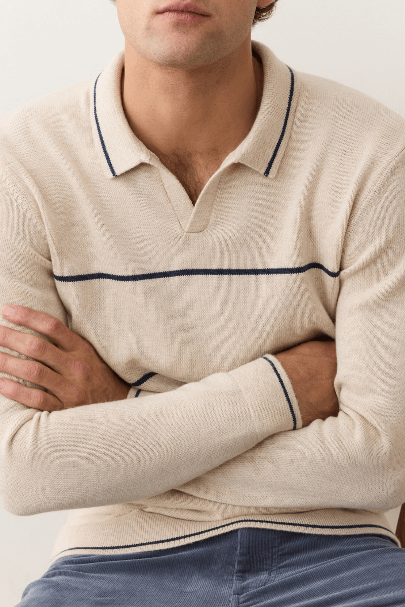 Sweater - Marine Layer - Liam Long Sleeve Sweater Polo - Archery Close