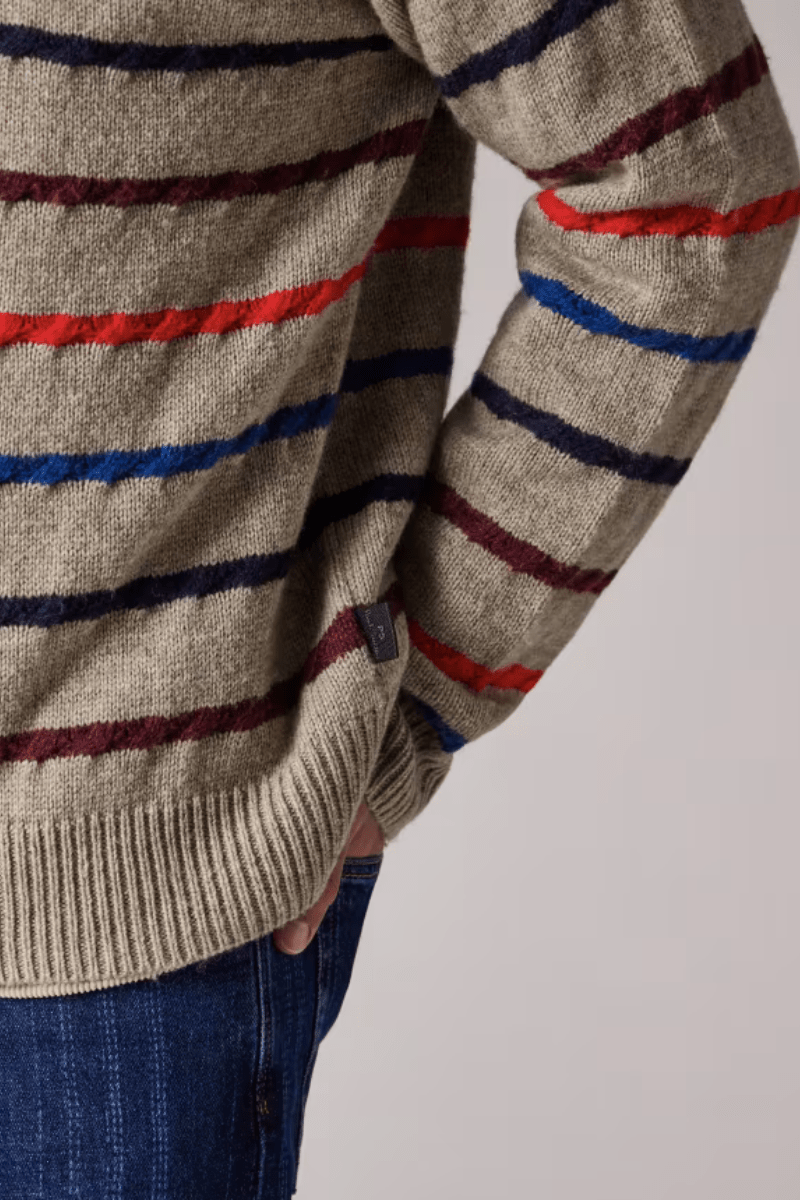 Sweater - Paul Smith - Light Tan Striped Knitted Polo Shirt - Archery Close