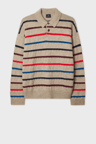 Sweater - Paul Smith - Light Tan Striped Knitted Polo Shirt - Archery Close