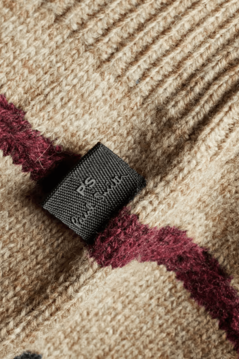 Sweater - Paul Smith - Light Tan Striped Knitted Polo Shirt - Archery Close