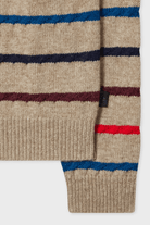 Sweater - Paul Smith - Light Tan Striped Knitted Polo Shirt - Archery Close
