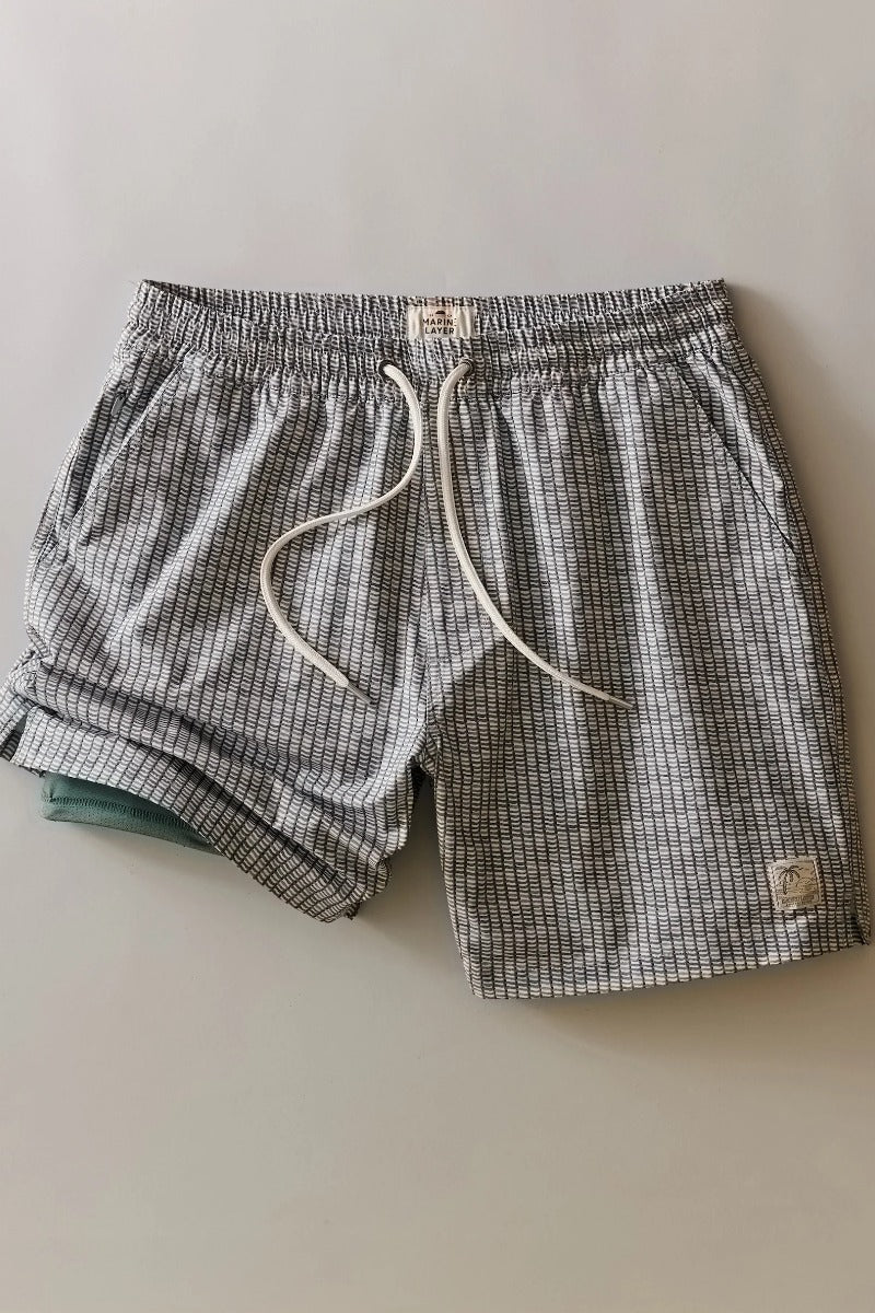 Marine Layer Lined Sport & Swim Short 6" - Green Matchstick Print