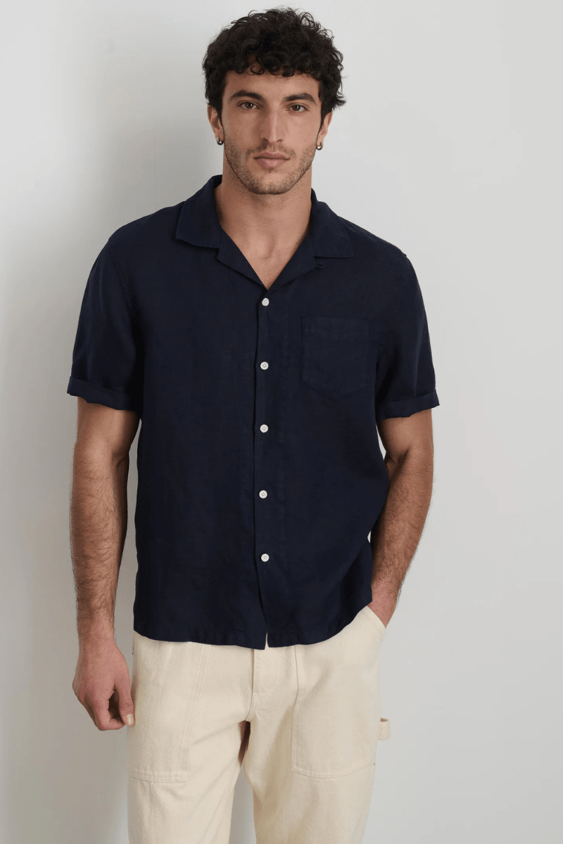 Shirts & Tops - Alex Mill - Linen Camp Shirt in Dark Navy - Archery Close