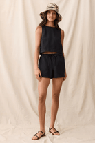Shorts - Marine Layer - Linen Drawstring Short in Black - Archery Close
