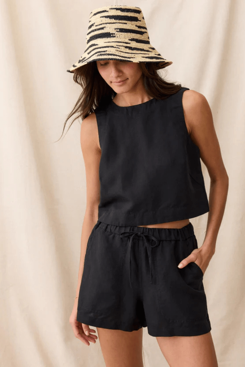 Shorts - Marine Layer - Linen Drawstring Short in Black - Archery Close