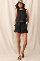Shorts - Marine Layer - Linen Drawstring Short in Black - Archery Close