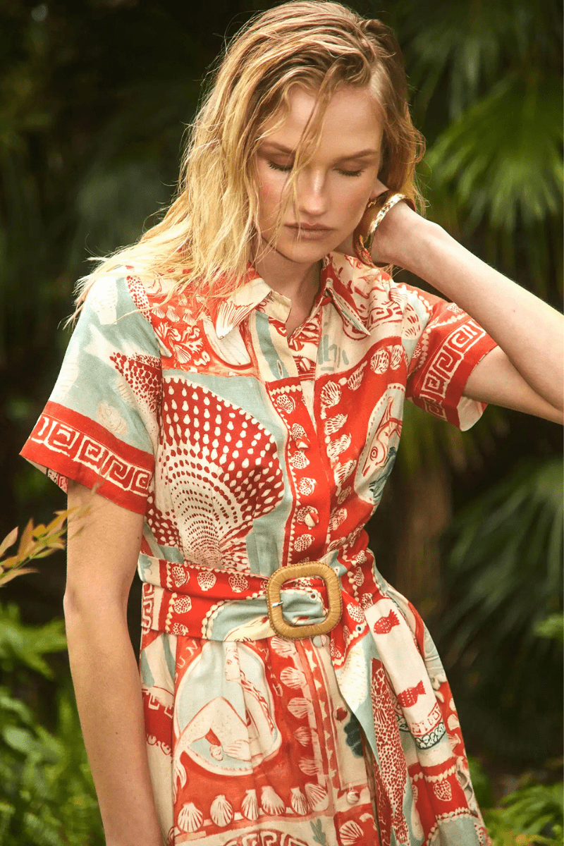 Dresses - Hunter Bell - Liza Dress in Lost at Sea - Archery Close