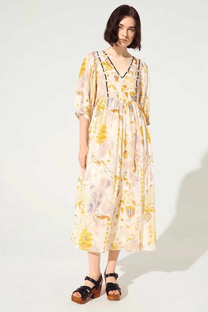Dresses - Cotelac - Loose Fitting Printed Dress - Archery Close
