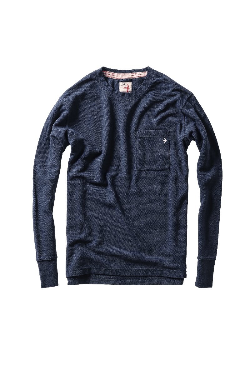 Navy long-sleeve shirt with a pocket on a white background