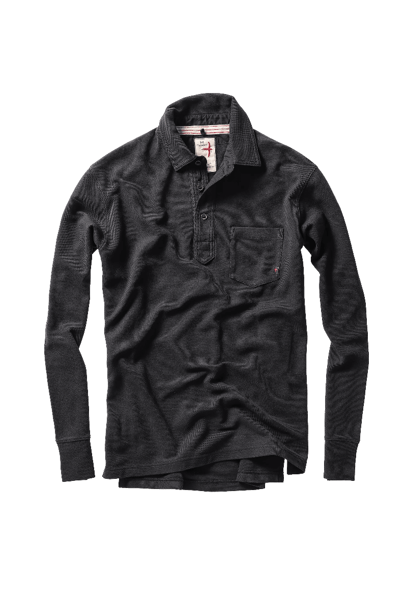 Black long-sleeve polo shirt on a white background