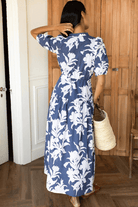 Dresses - Emerson Fry - Lucy 4 Basque Dress - Blue Indigo + Ivory Orchid Organic - Archery Close