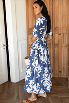 Dresses - Emerson Fry - Lucy 4 Basque Dress - Blue Indigo + Ivory Orchid Organic - Archery Close